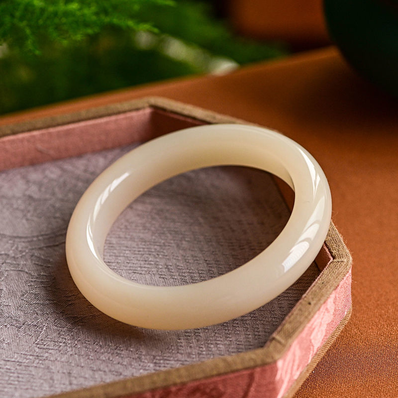 和田玉手镯青海料藕粉色白玉碧玉且末蓝粉色玉石手镯子女款玉镯子内径