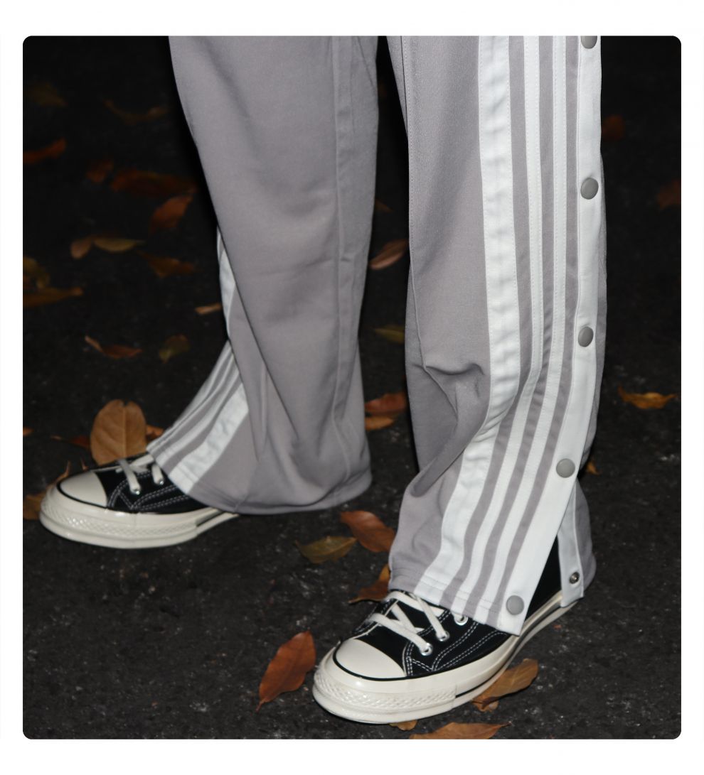 huffnpuff侧扣运动裤ad排扣裤纽扣拖地直筒高街裤子面子裤冷淡灰2xl