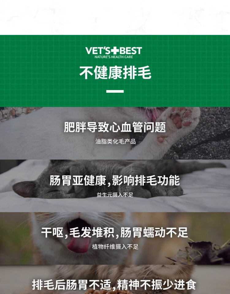 5，VetsBest貓化毛球片化毛膏貓咪專用吐毛球去毛球片 4g 綠十字貓草片1瓶