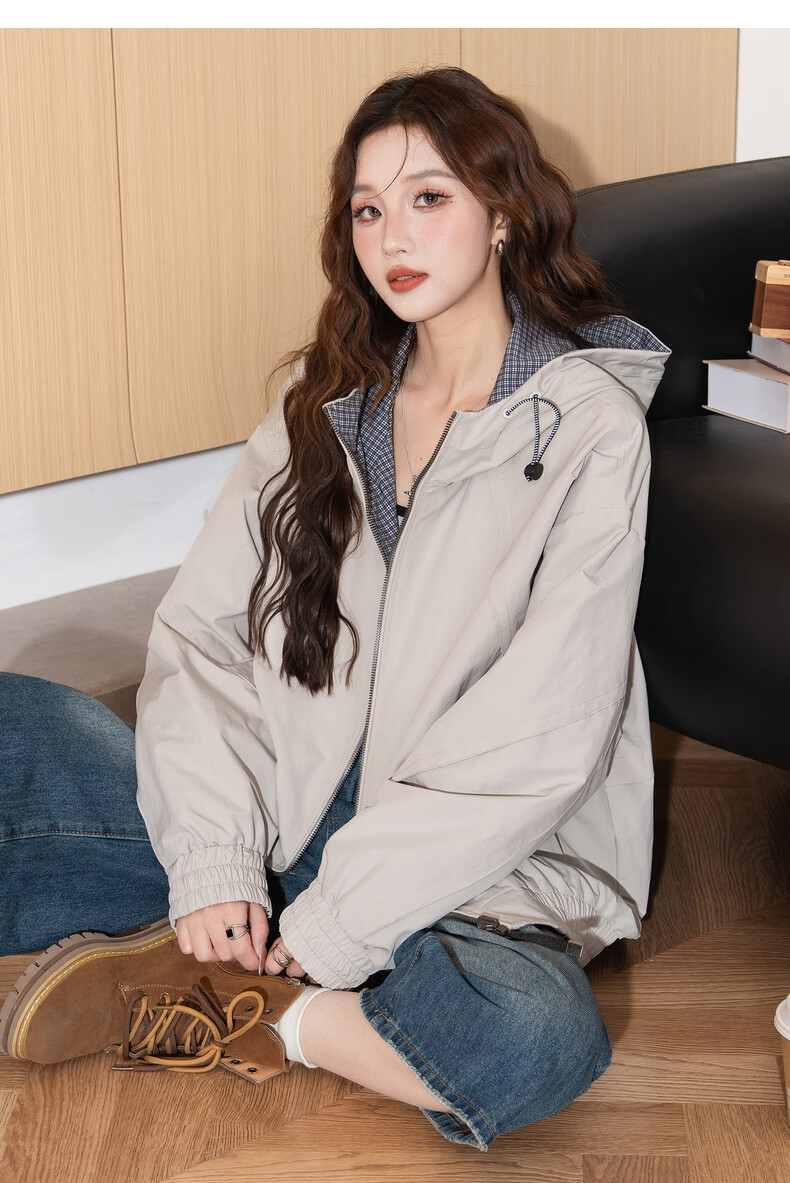 TonLion 2026 Spring Women's Hooded Short Plaid Reversible Casual Fashion Jacket Green S 11