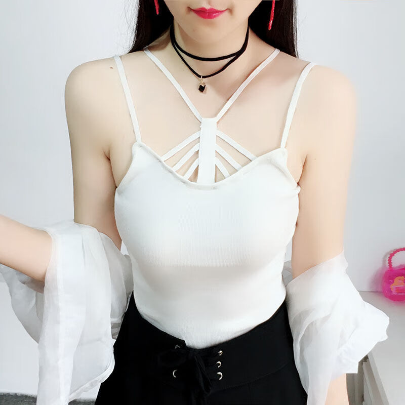 吊带小背心女学生社会针织时尚交叉镂空百搭内外穿打底衫女潮宾悉420
