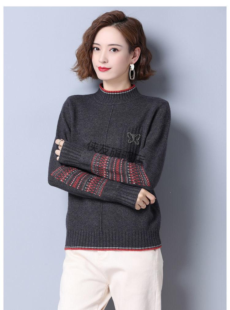侠友毛衫秋冬新款针织打底衫女百搭民族风宽松短款套头毛衣女红色全身