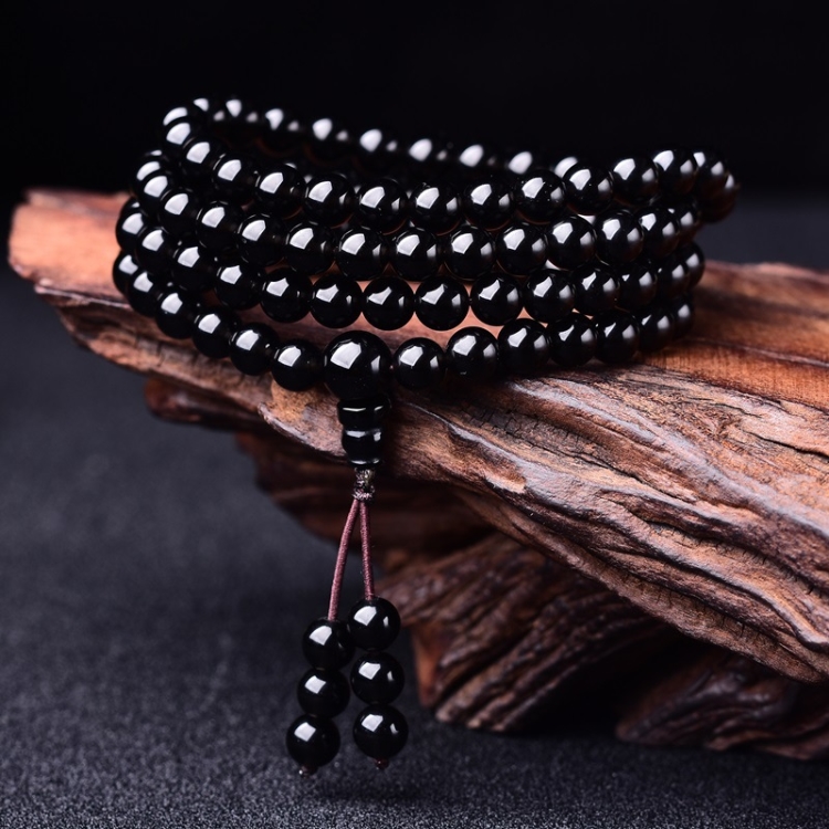 缘蓓云然黑玛瑙佛珠手链玛瑙108颗佛珠念珠男士玛瑙手链可做车挂8mm