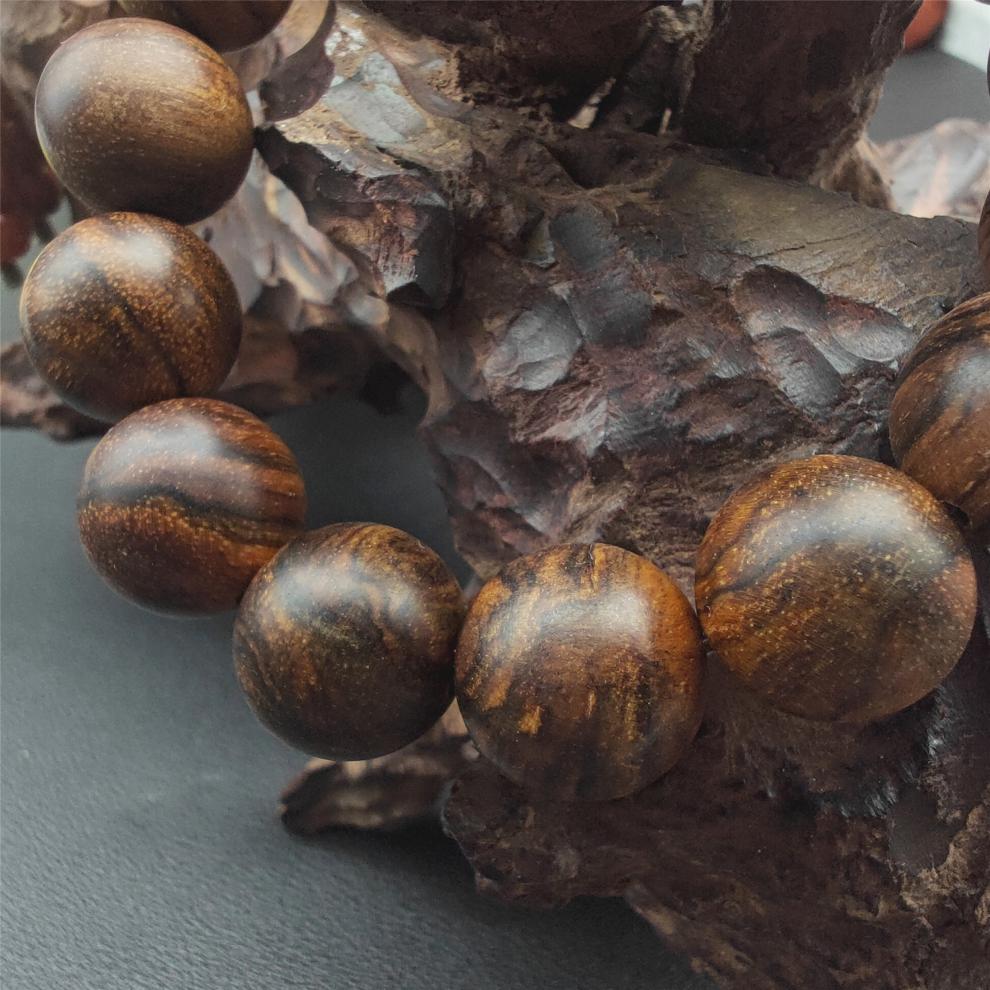 贡木沉香手串亦姝家印尼玉化贡木沉香圆珠手串佛珠15虎皮纹果香味封香