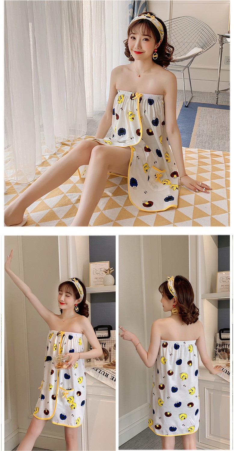 春睡衣裙少女性感抹胸韩版女士睡衣可爱浴巾睡裙少女家居服夏柠檬裙