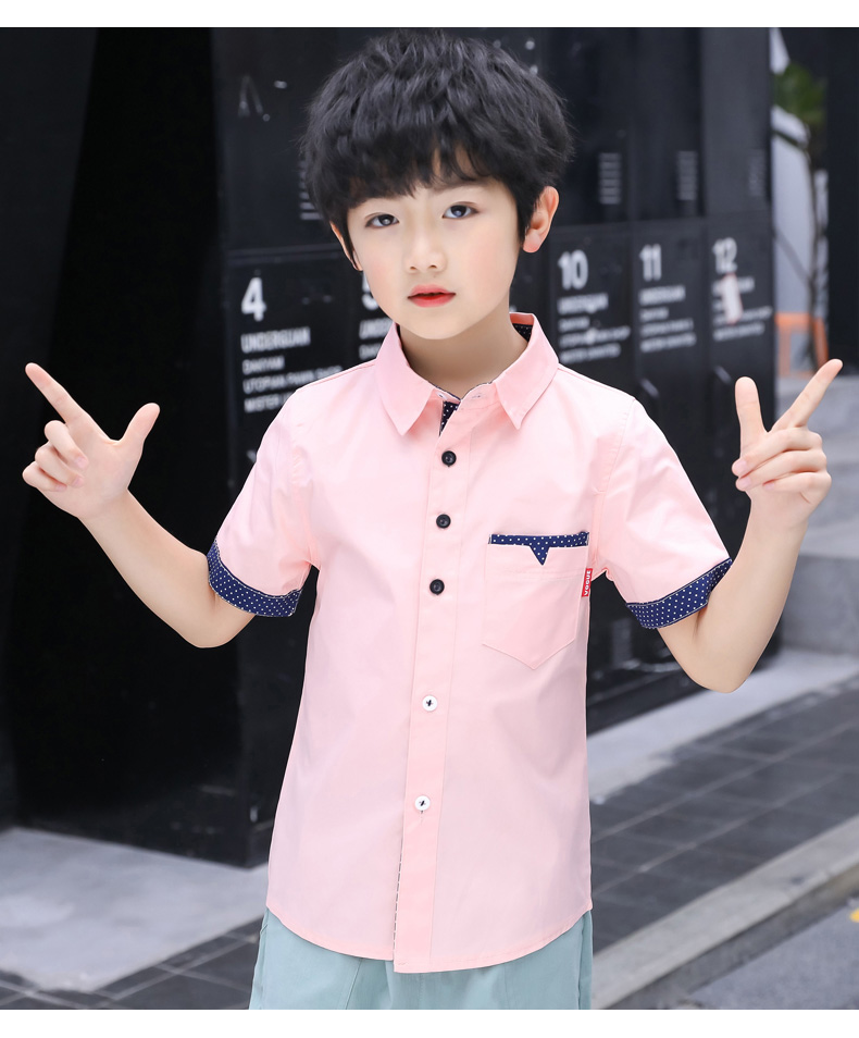 年春季中大童纯棉衬衣男孩校服儿童演出半袖上衣白色偏小半码120cm