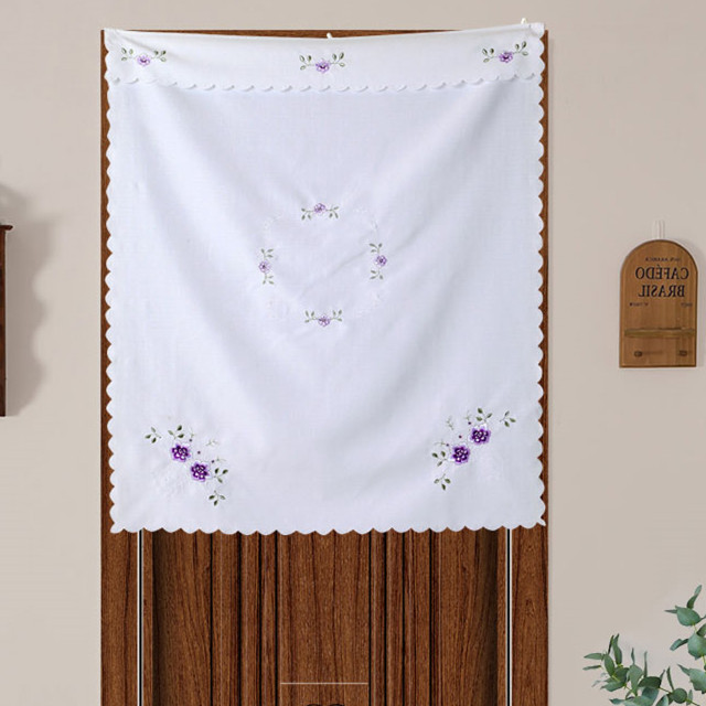 精选门帘布艺隔断帘卧室卫生间白色绣花饭店长短厨房半截门帘半帘布艺