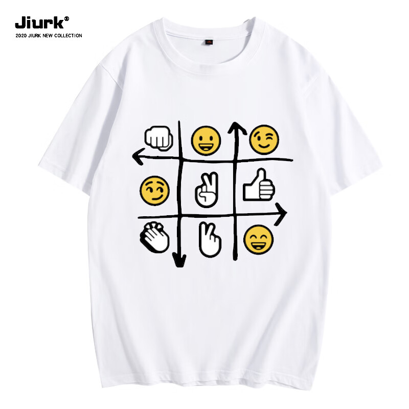 宝凡柏设计九宫格笑脸印花t恤网红tee男ins火cec情侣美潮普通短袖上衣
