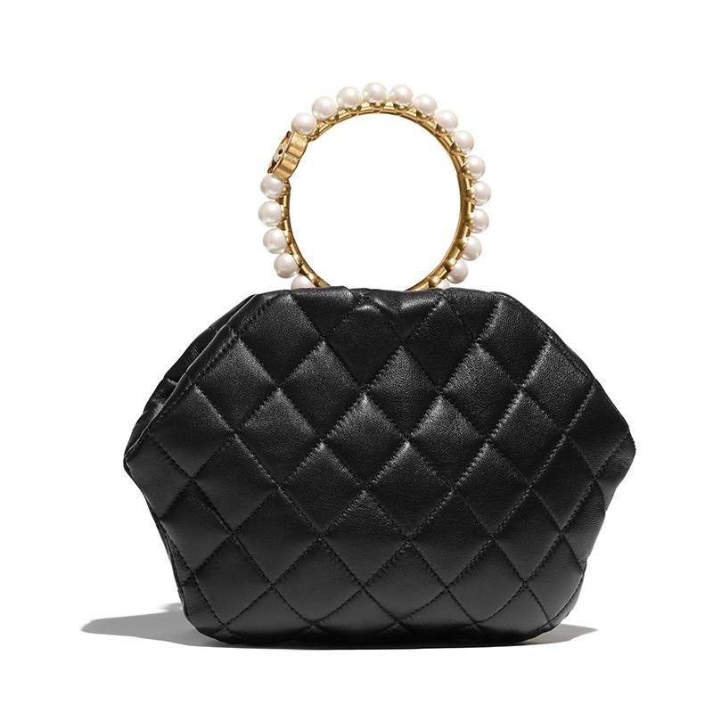 奢爵仕chanel香奈儿女手提包晚宴包 经典双c标志珍珠镶嵌圆环手柄羊皮