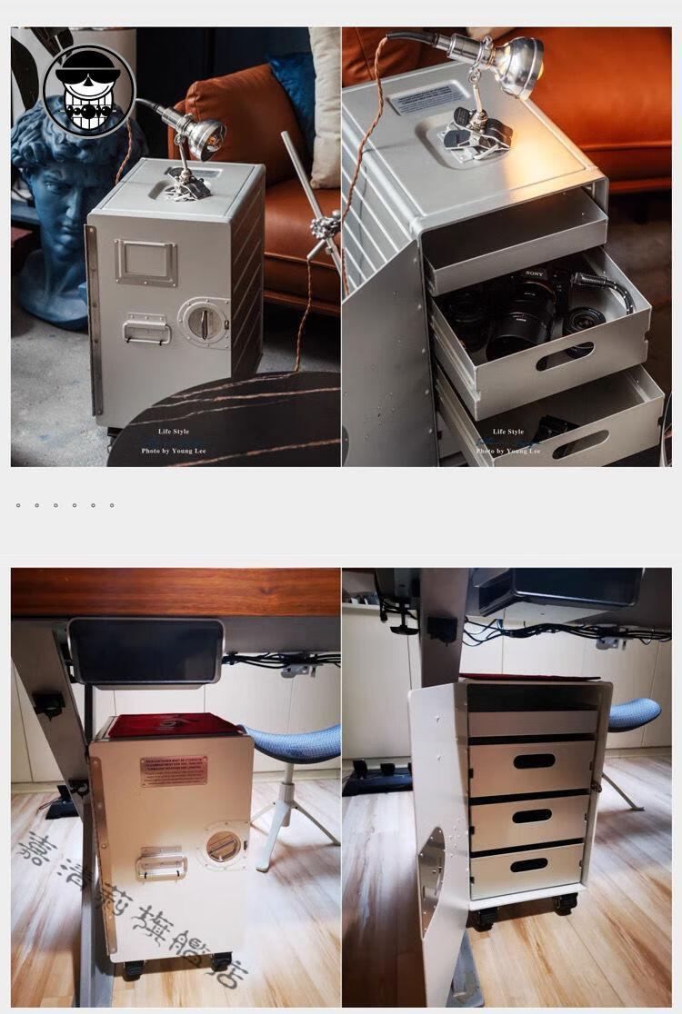 储物箱铝合金飞机收纳箱欧式可移动抽屉式收纳柜带锁储物柜大号红色满