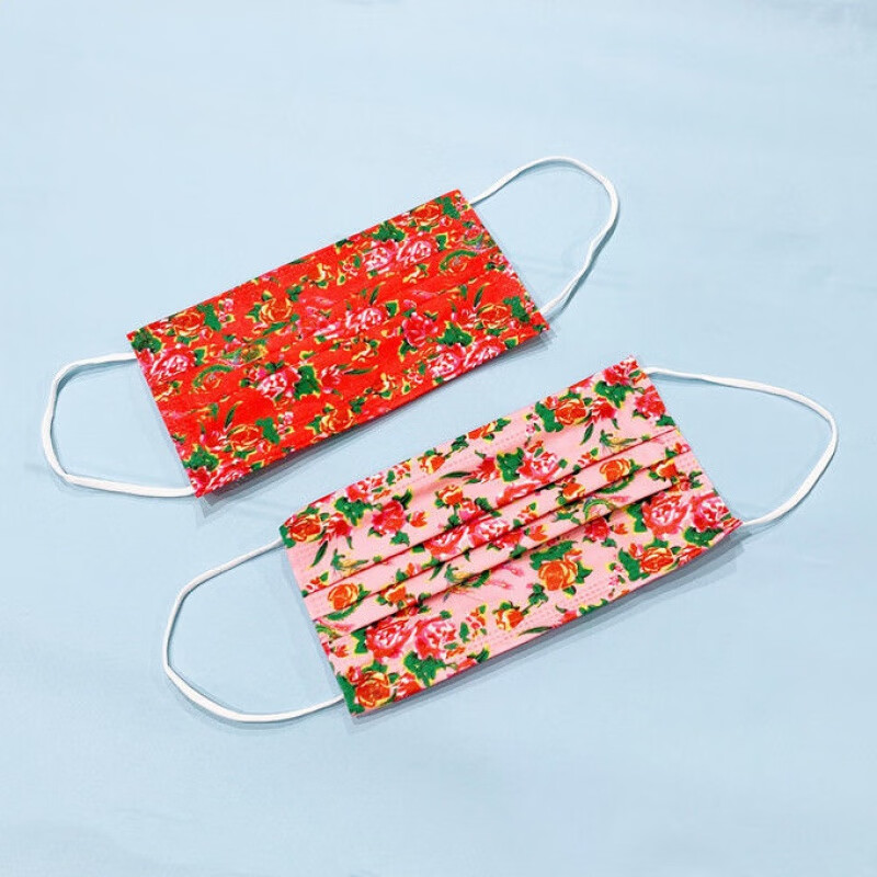 屿汐东北大花口罩东北大花印花口罩三层春夏季薄款透气含熔喷布时尚口