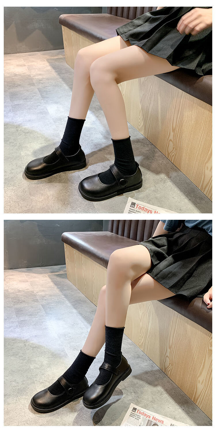 秋季软妹大头皮鞋日系圆头女学生百搭娃娃鞋平底学院风jk鞋子制服黑色