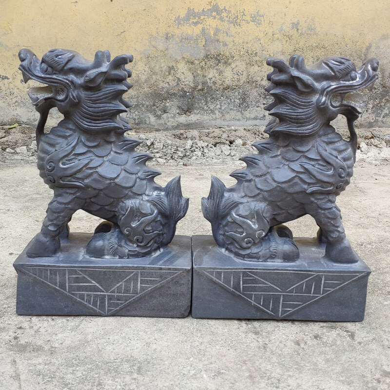 石雕青石麒麟庭院门口公母石材石头雕刻神兽摆件 马蹄款高40长23宽14