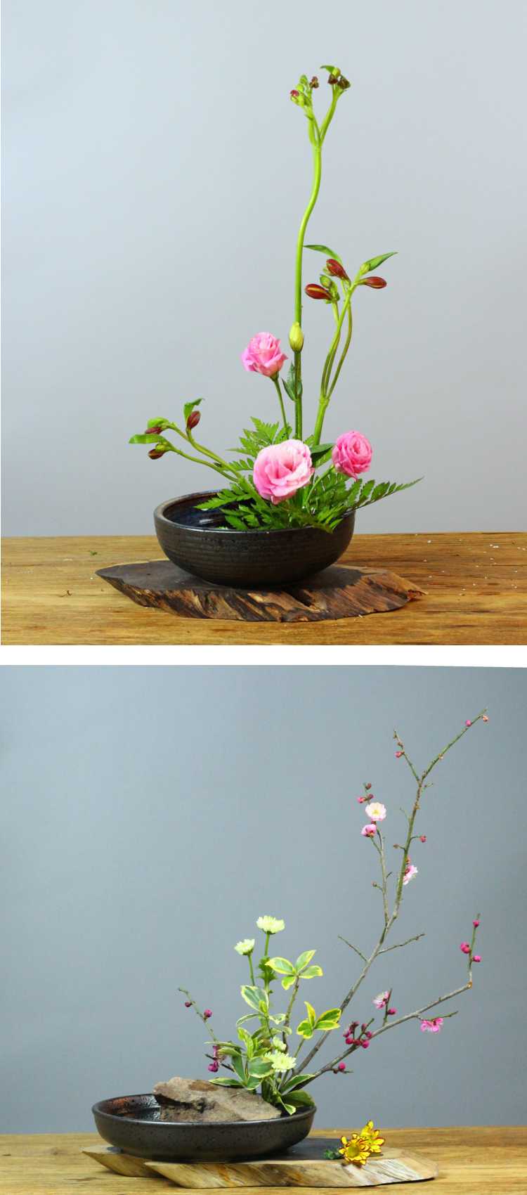 凯王星插花器花插日式插花底座 禅意复古花盆水培写景盘陶瓷插花器小