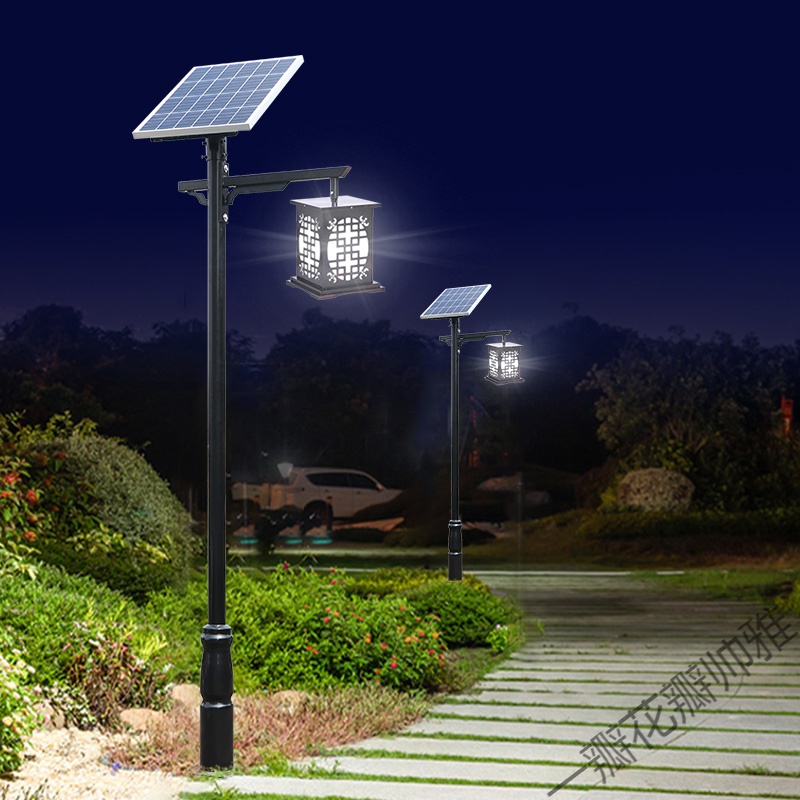 led太阳能仿古庭院灯户外防水led路灯公园小区双头灯笼3米中式景观灯