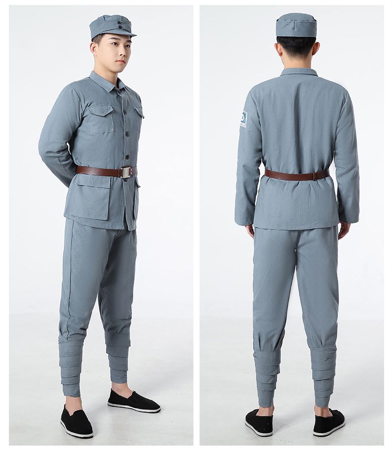 红军演出服话剧抗战八路军新四军衣服小红军长征服装棉麻灰红180cm