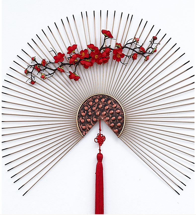 新中式创意玄关墙面装饰客厅餐厅电视沙发背景墙扇子壁饰铁艺壁挂嘉智