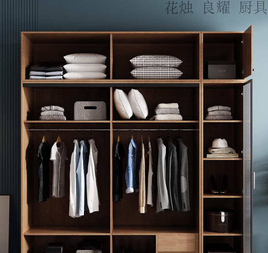 简单衣柜网红北欧实木衣柜2021新款简单衣柜感应灯开门即亮小户型日式