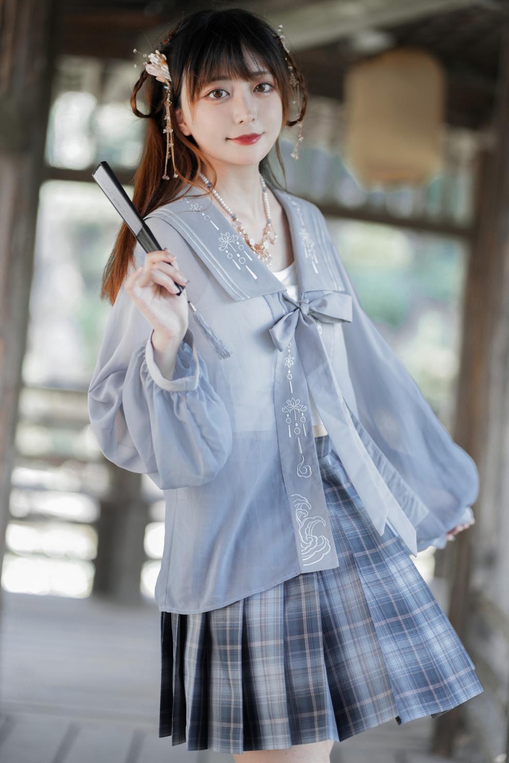 御茶家x御见国风中华风晚舟jk制服格裙短原创早春现货42cm裙长xl