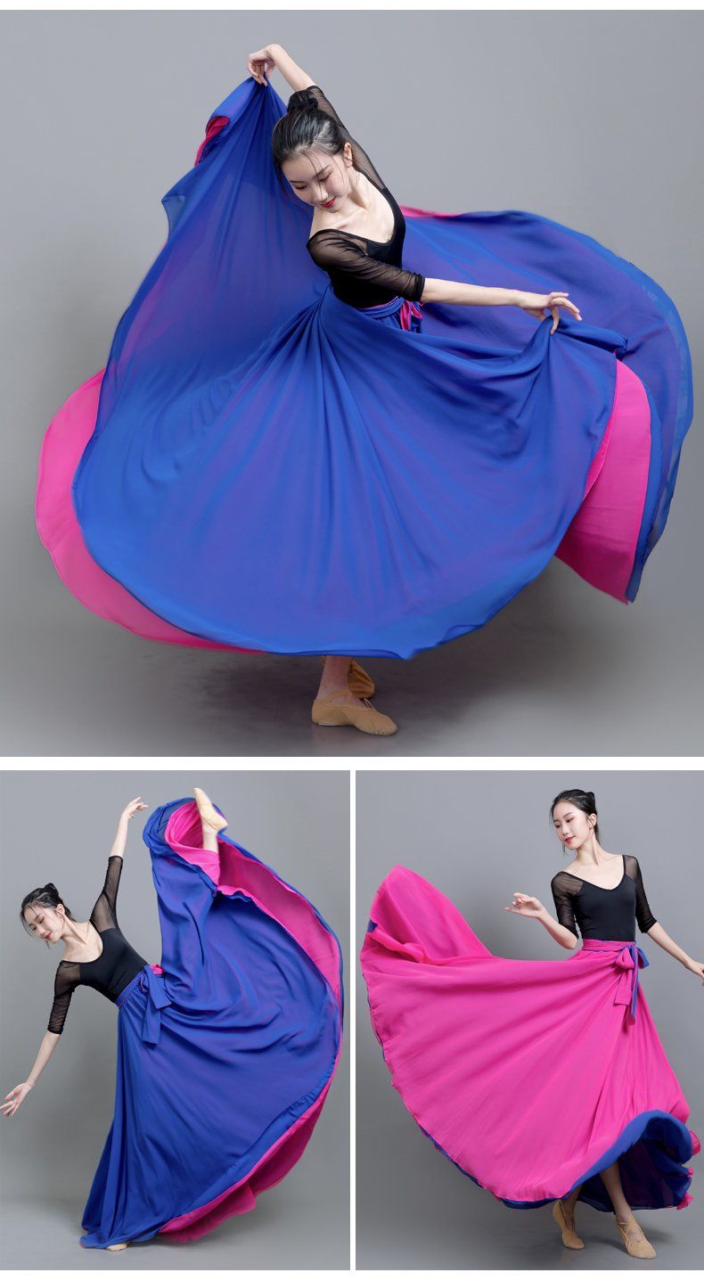 跳舞裙两面穿大摆裙广场舞裙新疆舞裙长裙宝石蓝玫红xs80公分建议身高
