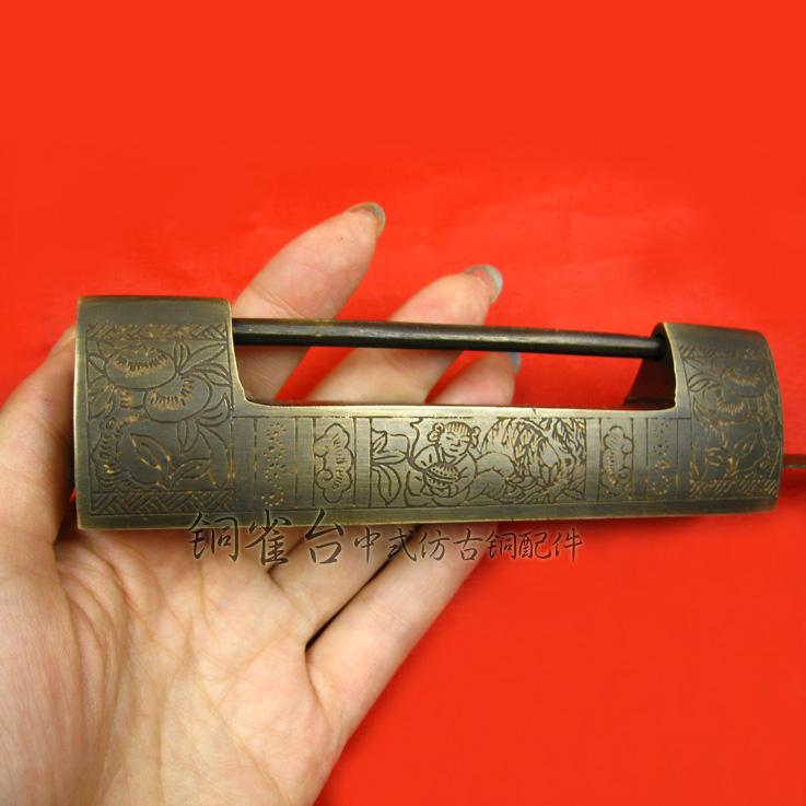 仿古锁老式门锁结婚锁铸铜挂锁铜锁横开锁铜锁 2号 间距【7cm】【图片