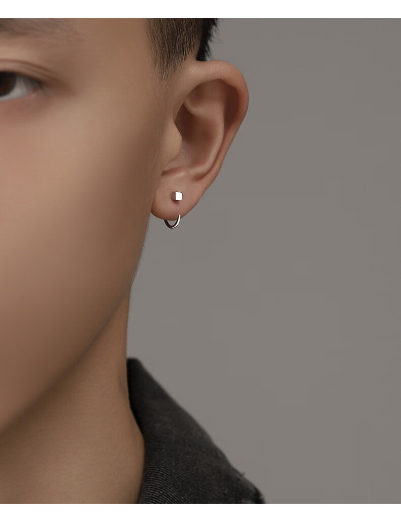 银耳钉耳环男潮设计感小众单只潮流男士耳扣耳圈男生养耳洞耳饰出街