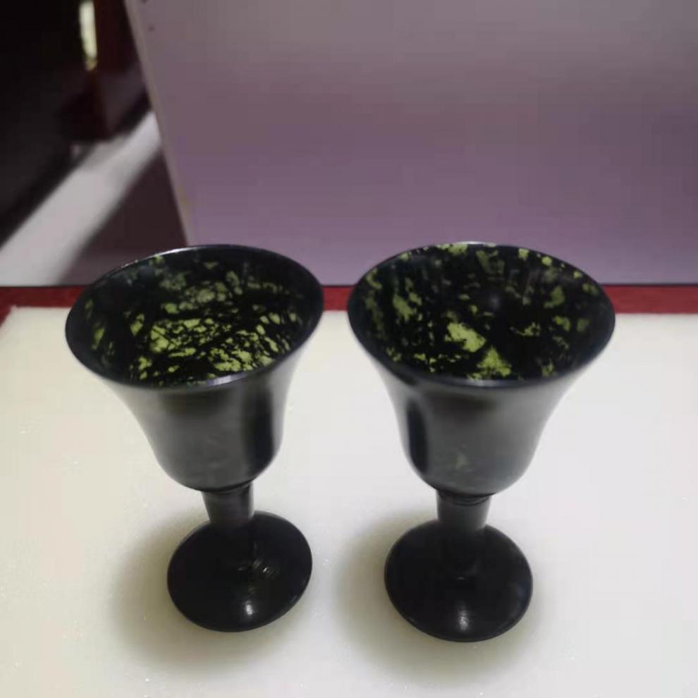 夜光杯酒具 墨玉高脚杯酒泉夜光杯甘肃武山特产鸳鸯玉蛇纹玉祁连酒具