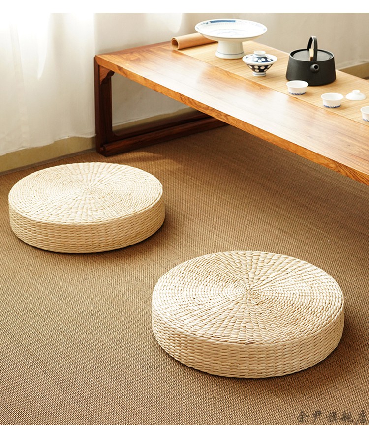 禅修垫地上坐垫藤编蒲垫蒲草蒲团蒲草原色高30cm直径60cm女士打坐专用