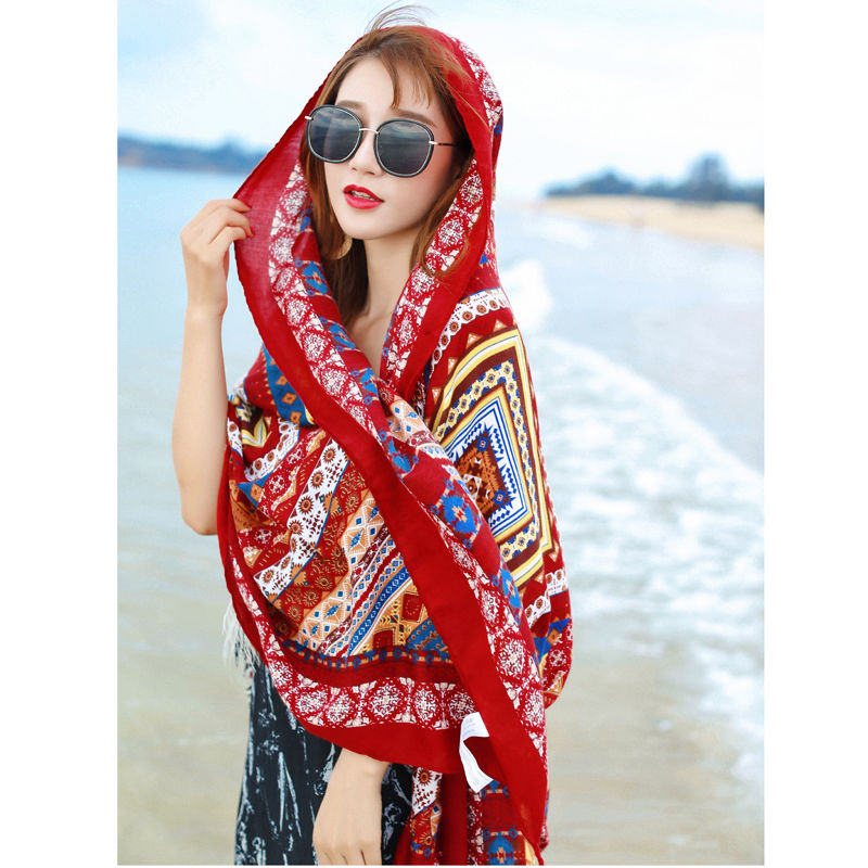屿汐沙滩巾超大夏防晒旅游百搭民族风披肩女夏海边防晒沙滩巾两用围巾