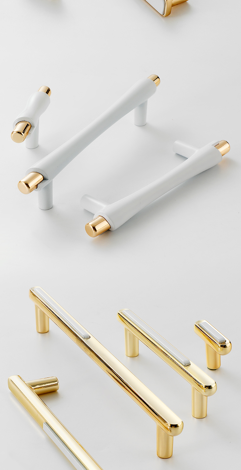 衣柜橱柜抽屉手柄现代简约白色亮金轻奢柜子单孔把手601单孔长度37mm