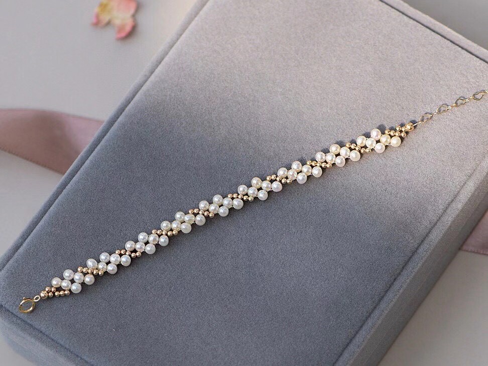 似卿淡水珍珠手链小米珠多层手工编织气质复古14k包金ins小众设计15cm