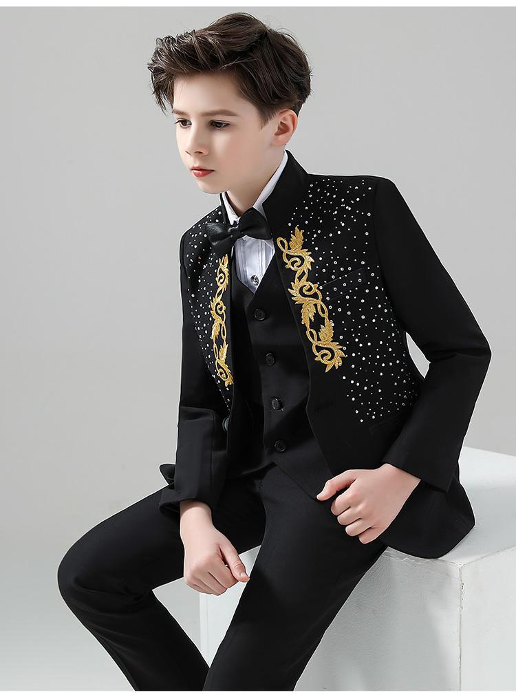 诗迪仕高端钢琴比赛演出服男童花童男童礼服套装帅气英伦儿童西服小