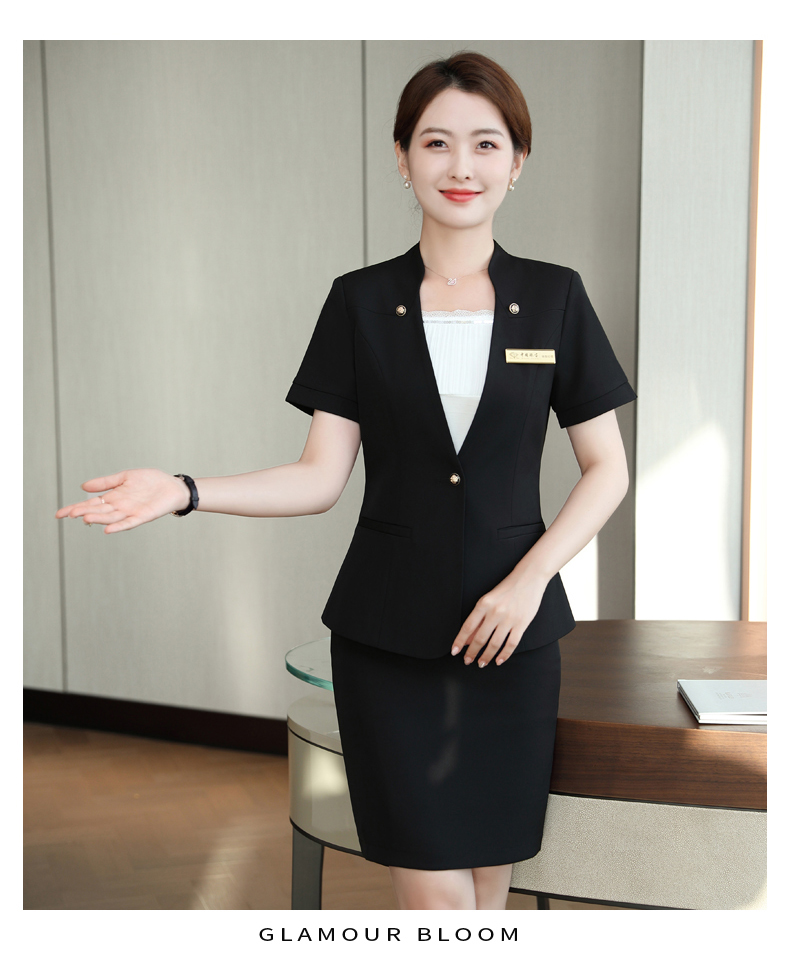 秦菲夏季酒店工作服女短袖职业套装售楼部物业前台服务员工装空姐制服