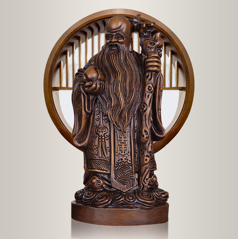 泽道居寿星实木客厅生日礼品大气雕塑摆件搬迁健康长寿星摆设创意送