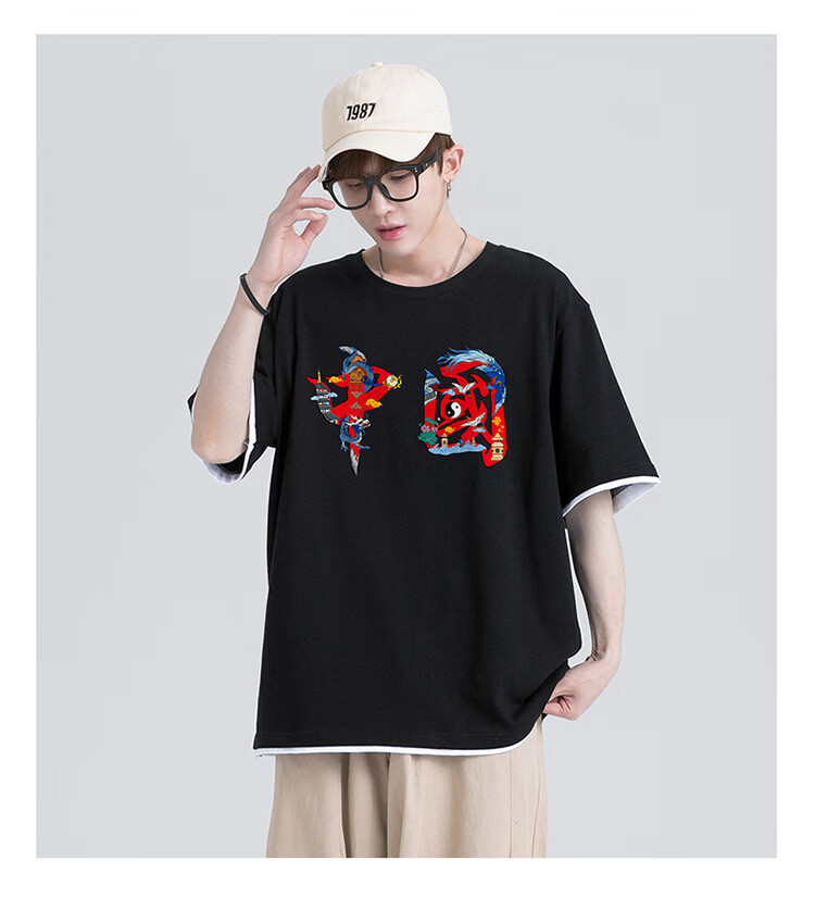 国潮短袖男潮牌ins宽松中国风大码户外夏季潮胖子半袖t恤hu adidas e