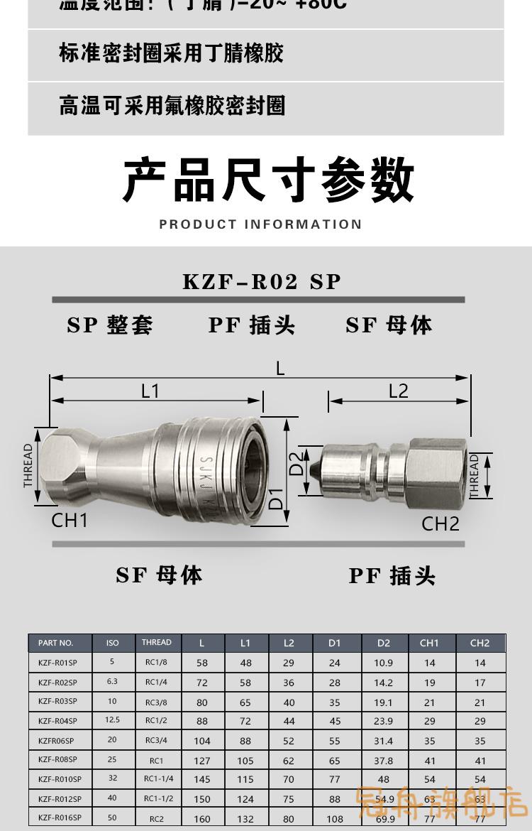 液压快速接头304不锈钢kzf高压内丝双自封快插接头kzf开闭式快接定制