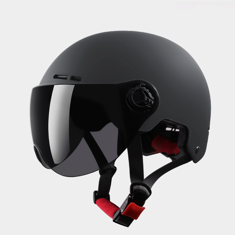 头盔夏季男女士电动机车防晒哈雷半盔四季通用安全帽 201亚黑配透明镜