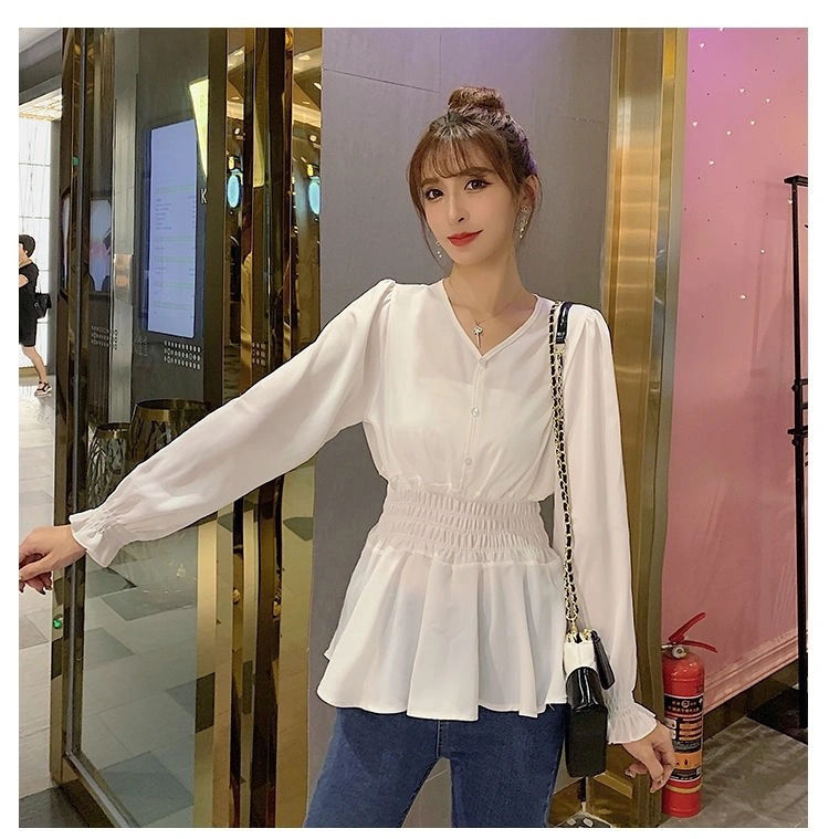 春秋装新款收腰v领上衣洋气女设计感小众雪纺衫陶亦妗红色l106115斤