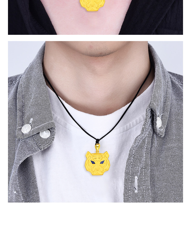 琴韵诗黄金虎头吊坠男足金老虎金吊坠9999金生肖虎金虎项链老虎头挂绳