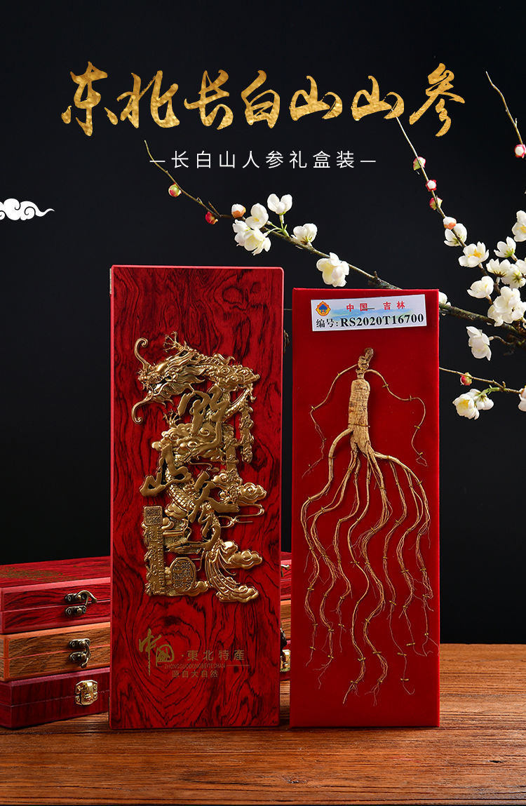 人参长白山野山参礼盒林下参实木礼盒装 40公分原木礼盒