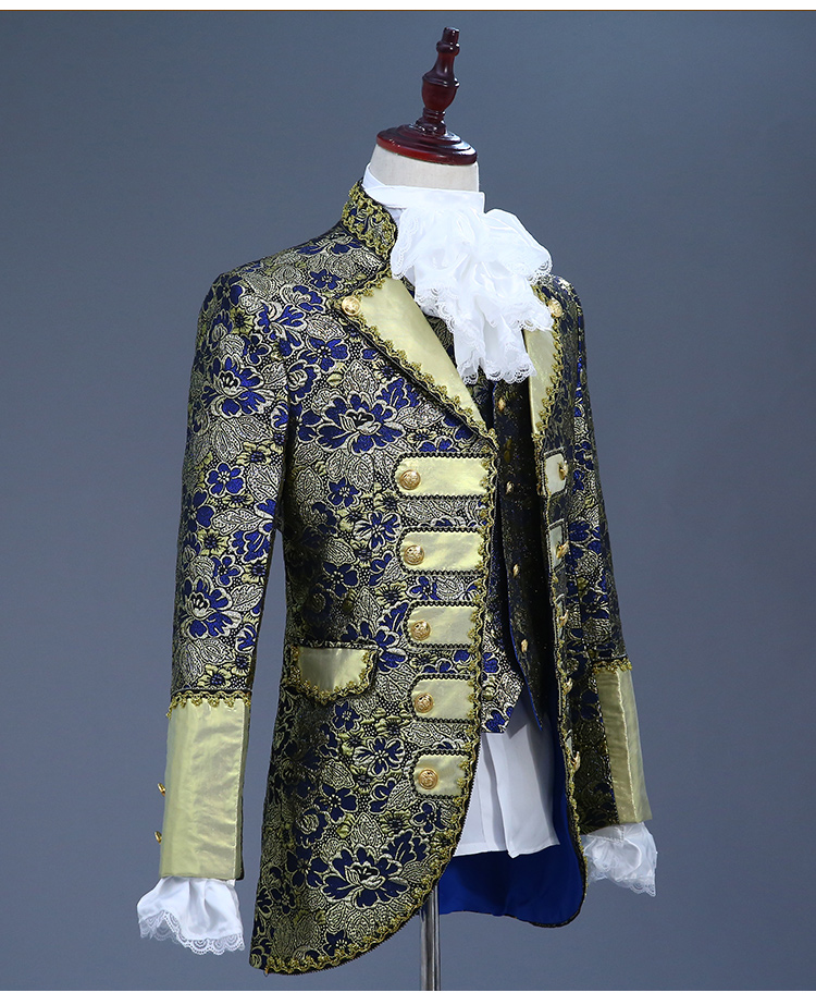 宫廷话剧演出服欧洲男士礼服白马王子舞台复古欧式表演服装成人款 金