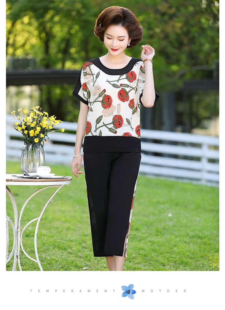 QIUFULUO Mom's Summer Loose Stylish Outfit Set, Middle-Aged And Elderly Women's High-End Clothing for Ages 50-80, Breathable Casual Wear 14