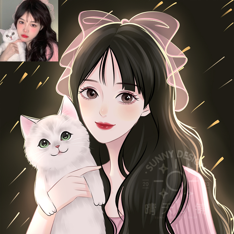 名字画像q版手绘头像设计情侣卡通人物真人照片动漫人像婚礼漫画画像