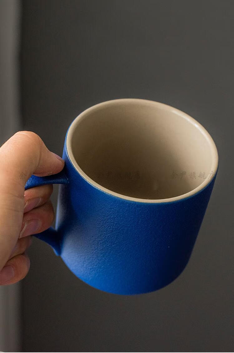 色带盖滤茶杯陶瓷喝茶杯马克杯泡茶杯日式水杯子蓝色山水杯带盖无滤胆