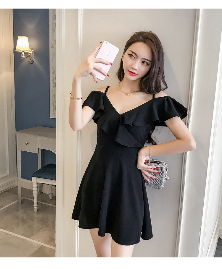 吊带裙子韩版气质露肩连衣裙女夏2021新款愉贵妃红色s