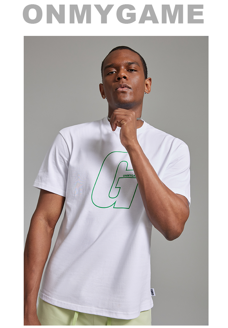 omg潮牌夏季250g纯棉速干短袖运动t恤男士休闲宽松训练健身衣服黑色l