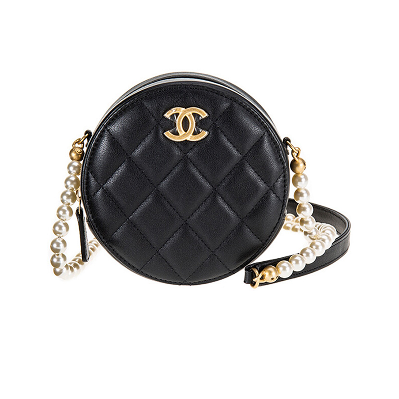 chanel香奈儿女包经典小牛皮珍珠链条金扣圆饼包斜挎包单肩包 ap2191