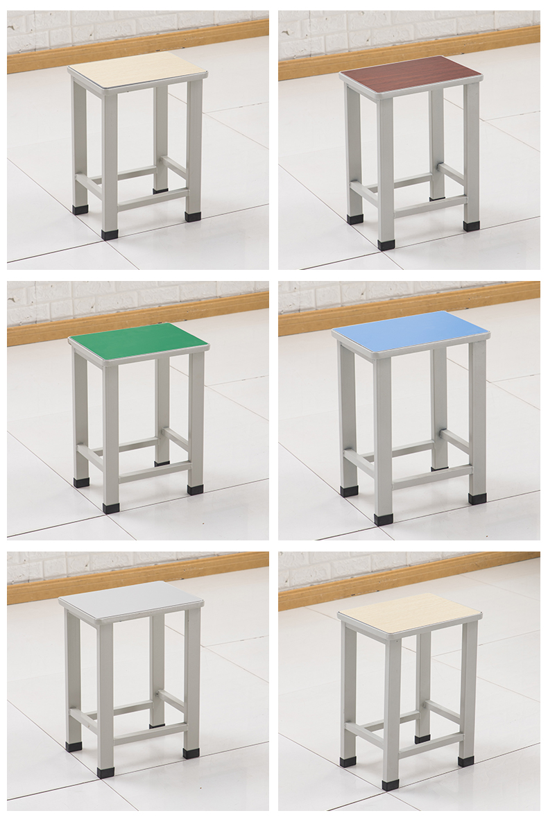 工厂加厚凳子教室学生凳车间工作凳培训方凳子钢制板凳 1-10张灰白色