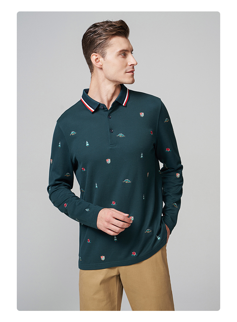 versino梵思诺秋季新款商务休闲男修身棉翻领简约长袖t恤男