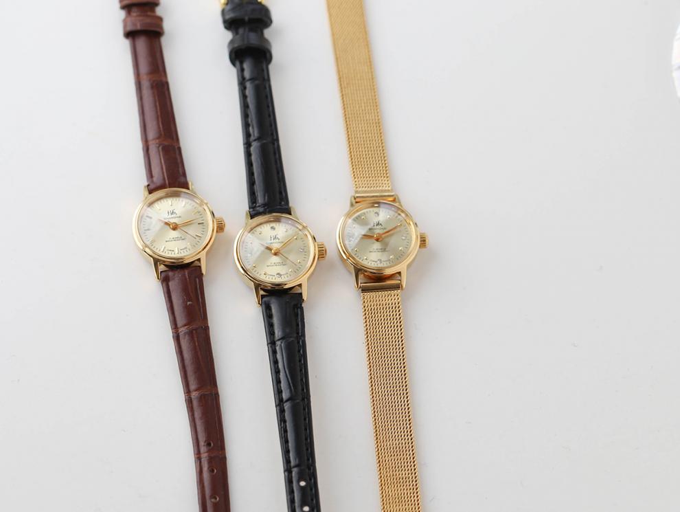 欧洲贵族复古小金表经典复古镀金小金表黑色皮表带手动机械考试计时